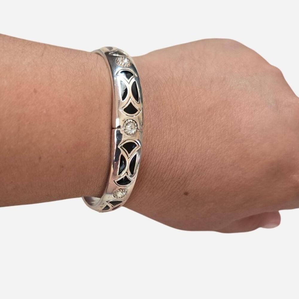 Retired BRIGHTON "Wiltern" Hinged Bangle – Silver & Black Enamel